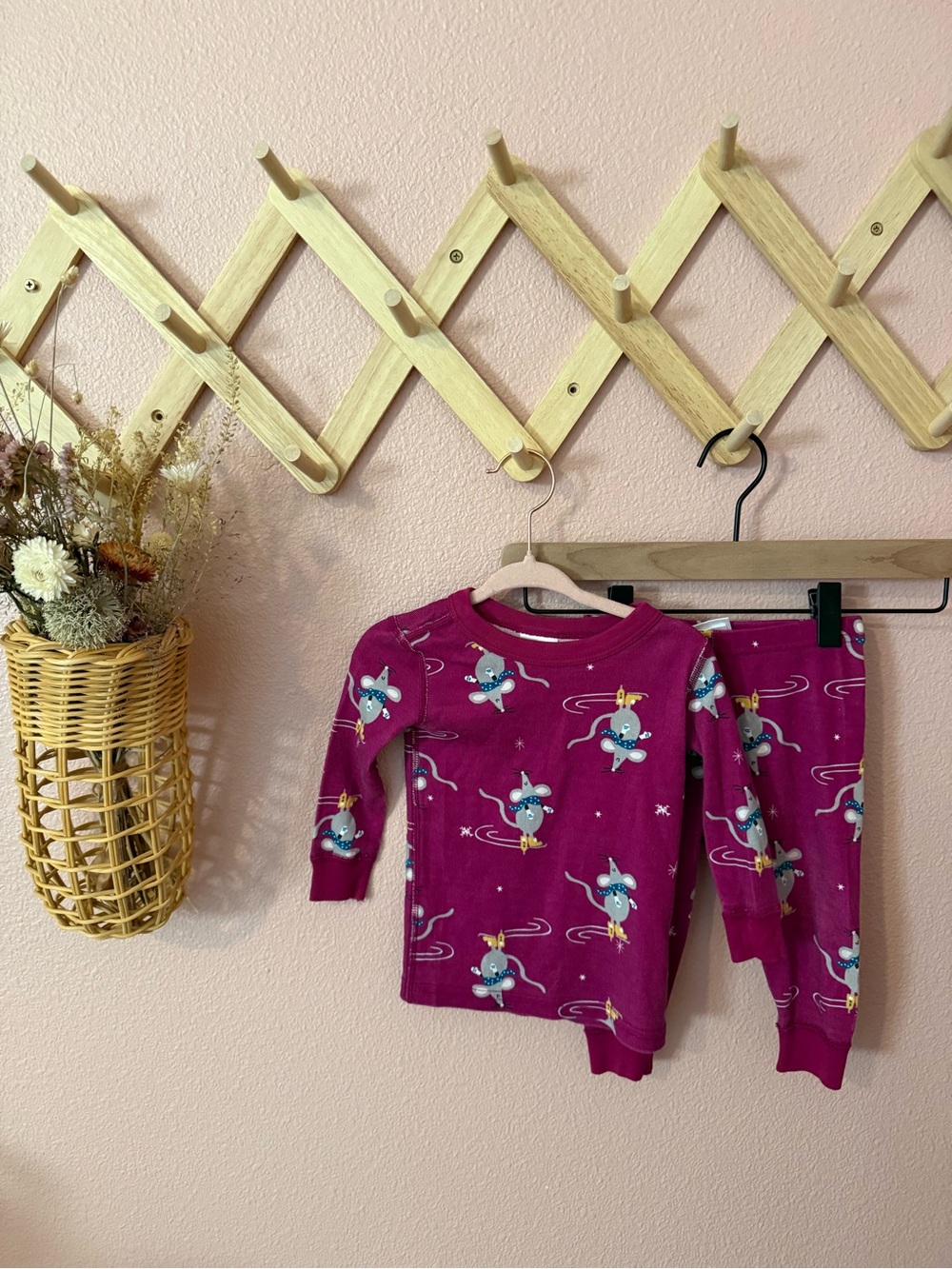 💚Hanna Andersson Kids Fuchsia Mouse Pajama Set